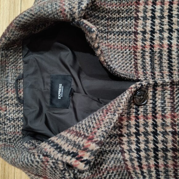 Express Men's Wool Blend Topcoat - Plaid Check - Size - Excellent Condition - Picture 2 of 5